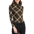 thumbnail image 1 of INSPIRE CHIC Blouse pour Femme Coupe Ajustée Col Roulé devant Plissé Manches Longues Haut en Tricot m Brun A, 1 of 7