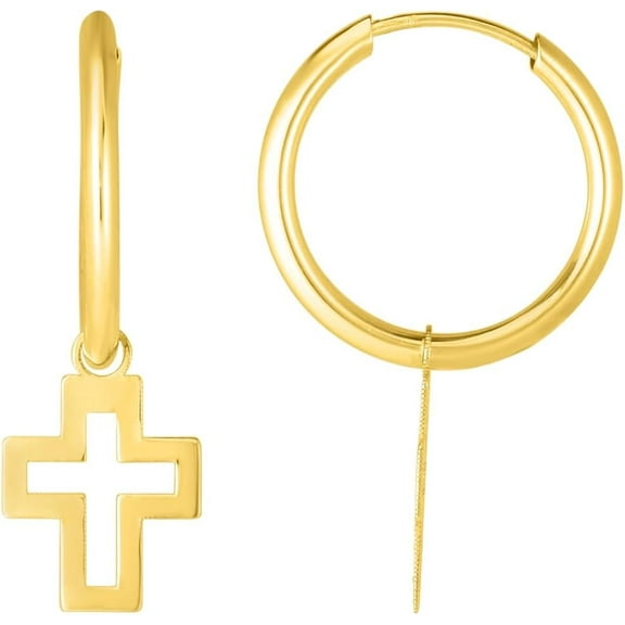 Floreo 14k Yellow Gold 25.4mm Polished Cross Dangle Light Weight Hoop Earrings