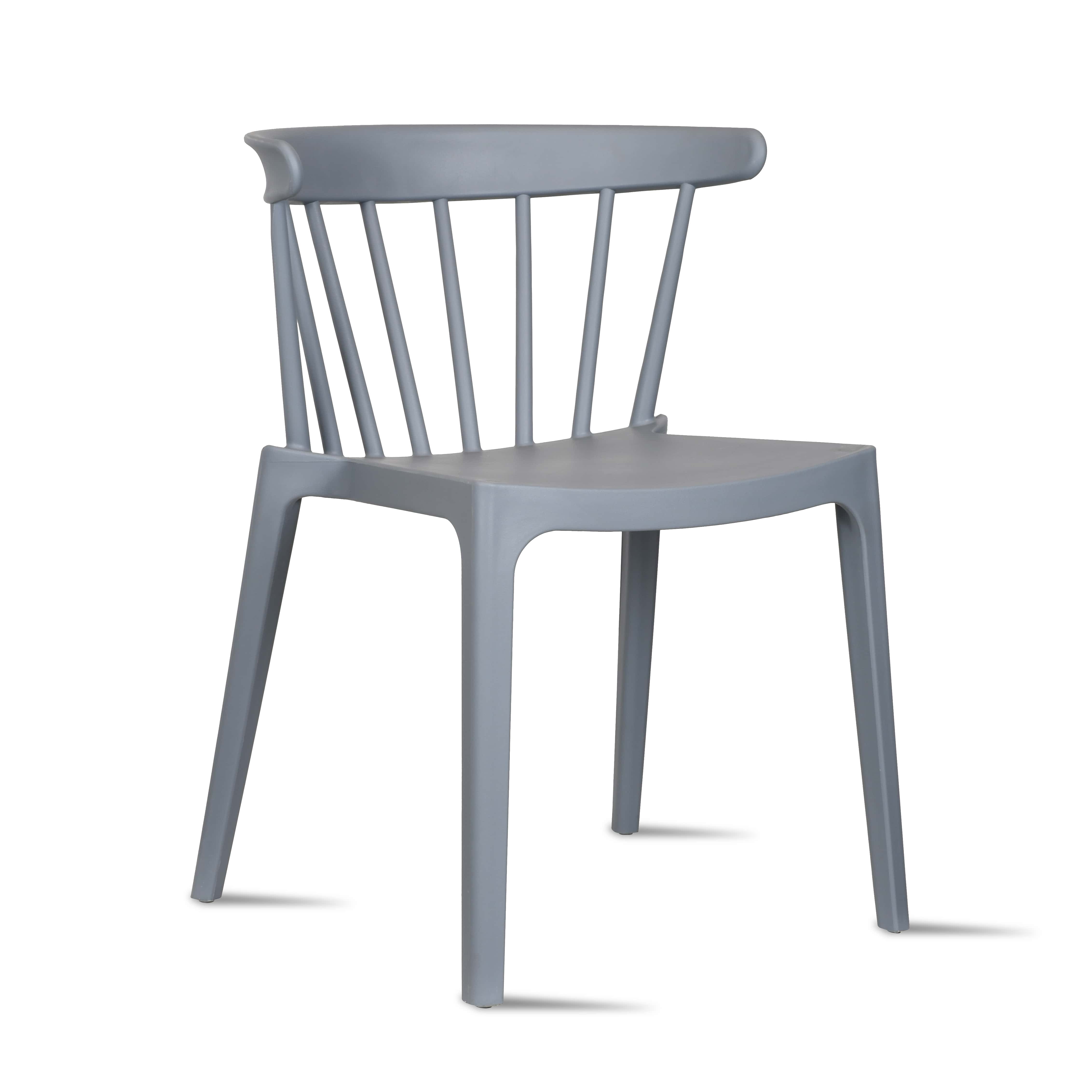 Modern Dining Elbow Side Chair Molded Plastic Indoor and Outdoor Stackable Slat Back Patio Chair, Gray, Set of 1, 1 piece