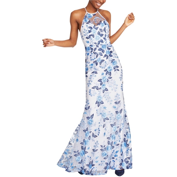 Sequin Hearts Womens Embroidered Fit & Flare Gown Dress bluwht 1