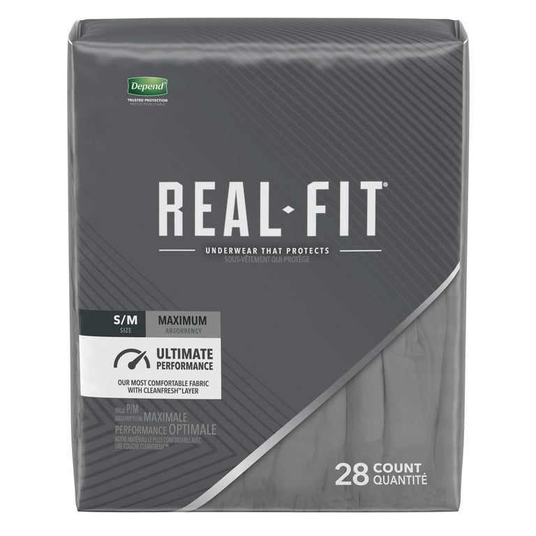 Depend Real Fit Incontinence Underwear for Men, Maximum Absorbency,  Disposable, Small/Medium, Grey, 56 Count (Packaging May Vary) 