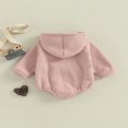 thumbnail image 4 of Baby Girls Boys Spring Autumn Hooded Romper Long Sleeve Contrast Color Romper with One Pocket, 4 of 9