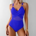 thumbnail image 2 of COMVALUE Womens One Piece Swimsuit Metal Modest Tummy Control Bathing Suit Slimming Full Coverage Mesh Swim Suits (Blue, M), 2 of 5
