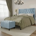 thumbnail image 2 of Castle Place Button Tufted Wingback Velvet Upholstered Bed with Storage Bench, Light Blue, Queen, 2 of 11