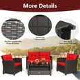thumbnail image 6 of Costway 4 PCS Patio Rattan Furniture Set Glass Table Shelf Sofa Cushion Red, 6 of 10