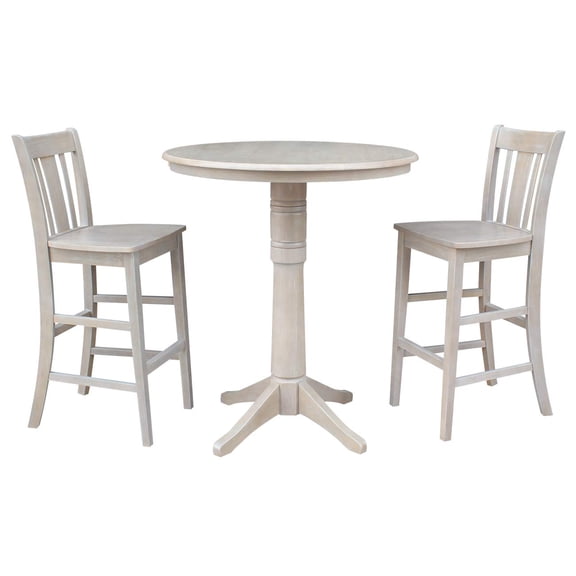 36" Round Bar Table and 2 San Remo Stools in Washed Gray Taupe - Set of 3