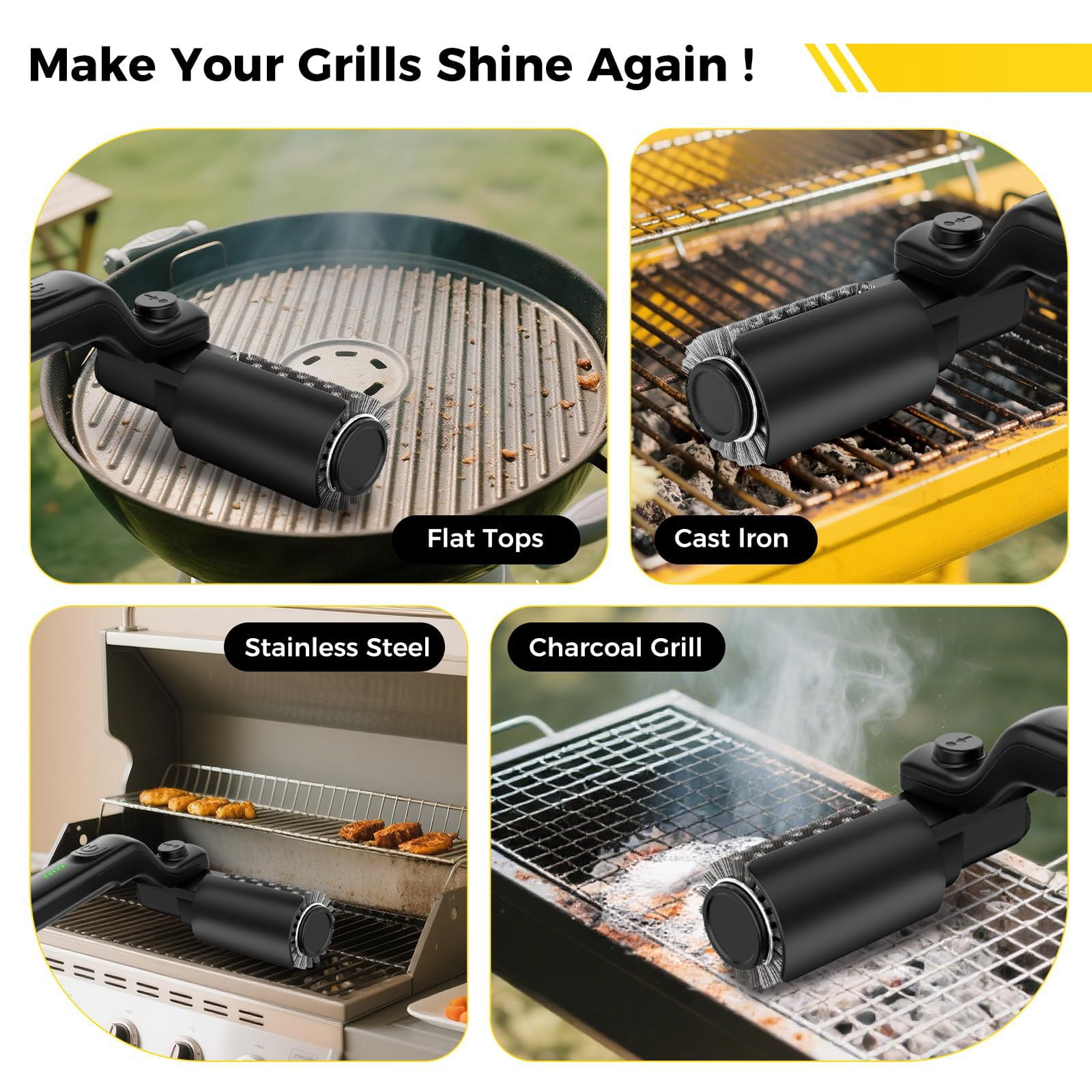 Oiduwi Electric Grill Brush, Cordless Electric BBQ Grill Cleaner with Powerful Motor, Rechargeable Grill Cleaning Brush for Burnt-On Grease & Grill Grates