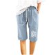 thumbnail image 3 of Puntoco Pantalones Cortos De Verano Mujer Moda 2024 Pantalones Cortos De Mujer Algodón Y Lino Estampado De Moda Cintura Elástica Pantalones De 5 Pulgadas Cordón Pantalones Cortos De 5 Pulgadas, 3 of 4