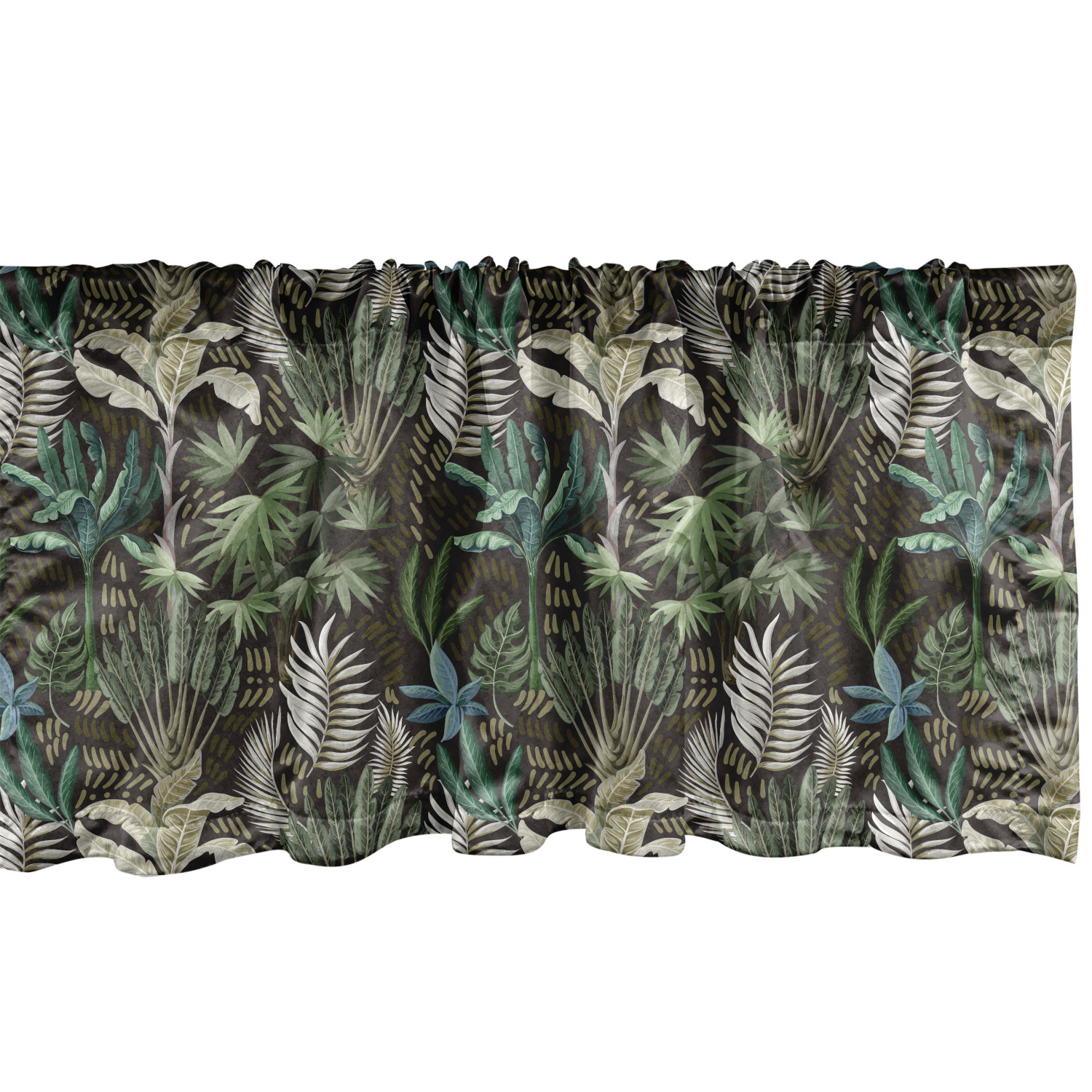 Tropical Window Valance Pack of 2, Vintage Style Exotic Botanical Pattern with Repeating Hawaii