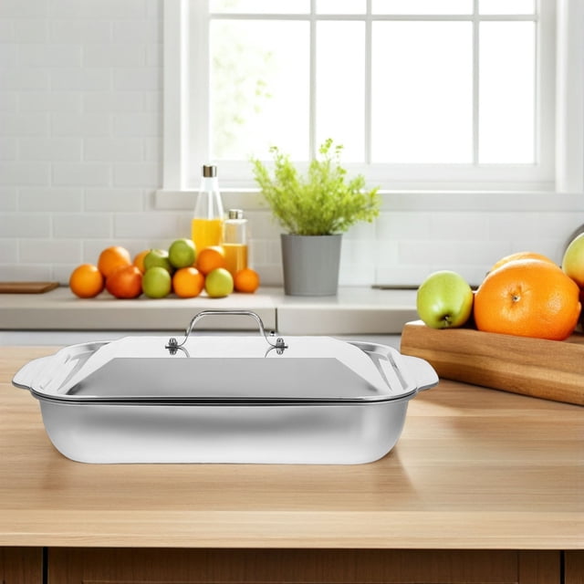 OUNONA 1 Ensemble Poêle à Rôtir Profonde en Acier Inoxydable Compatible Four pour Cuire du Poisson et de Grandes Portions