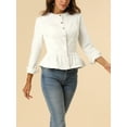 thumbnail image 6 of Unique Bargains Women's Button Down Cropped Ruffle Hem Denim Jacket S White, 6 of 8