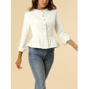 INSPIRE CHIC Womens Denim Jackets Button Down Peplum Hem Long Sleeves Cropped Jean Jackets White L