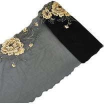 3 Yards 8.7 Inch Wide Yellow Peony Lace Fabric Black Embroidered Tulle Lace Trim Floral Mesh Net Sewing Craft for Wedding Applique DIY Sewing Crafts Clothes Home Decor DIY