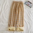 thumbnail image 1 of Pantalones a cuadros de cachemir con forro polar para otoño e invierno, pantalones anchos para mujer, pantalones casuales de estudiante de estilo coreano rectos y cálidos de cintura alta, 1 of 5