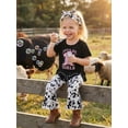thumbnail image 5 of BemeyourBBs Western Baby Girl Summer Clothes Toddler Baby Girl Cowgirl Outfits Short Sleeve Boots Print Tops Bell Bottom Flare Pants Set Headband, 5 of 9