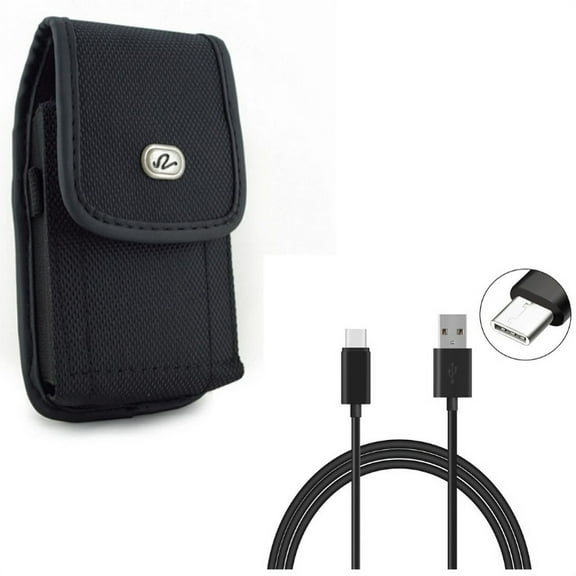 Type-C 10ft USB Cable w Rugged Case Belt Clip for Google Pixel 5a 5G/4a 5G Phones - Charger Cord Power, Holster Canvas N1K Compatible With Pixel 5a 5G/4a 5G Models