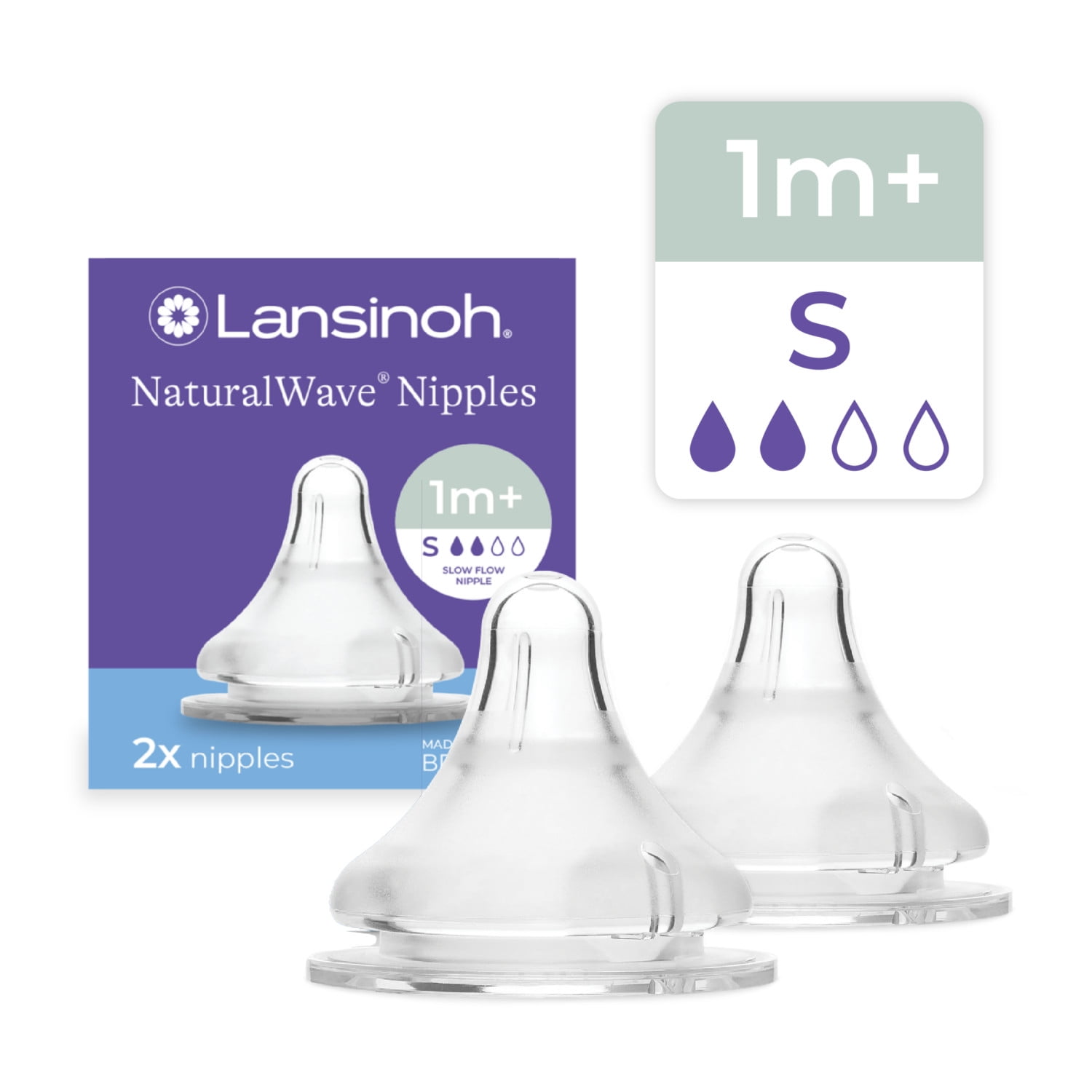 Lansinoh NaturalWave Baby Bottle Nipples, Slow Flow, 2 Ct