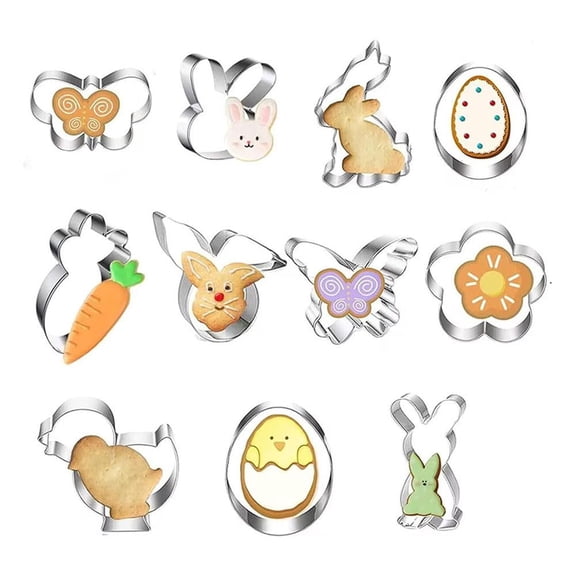 Pekkaxy Easter Cookie Cutter Set 5/9/11/13 Pieces Stainless Steel Chick Carrot Egg Bunny Shapes for Holiday Baking, Fondant, Sandwiches, DIY Crafts