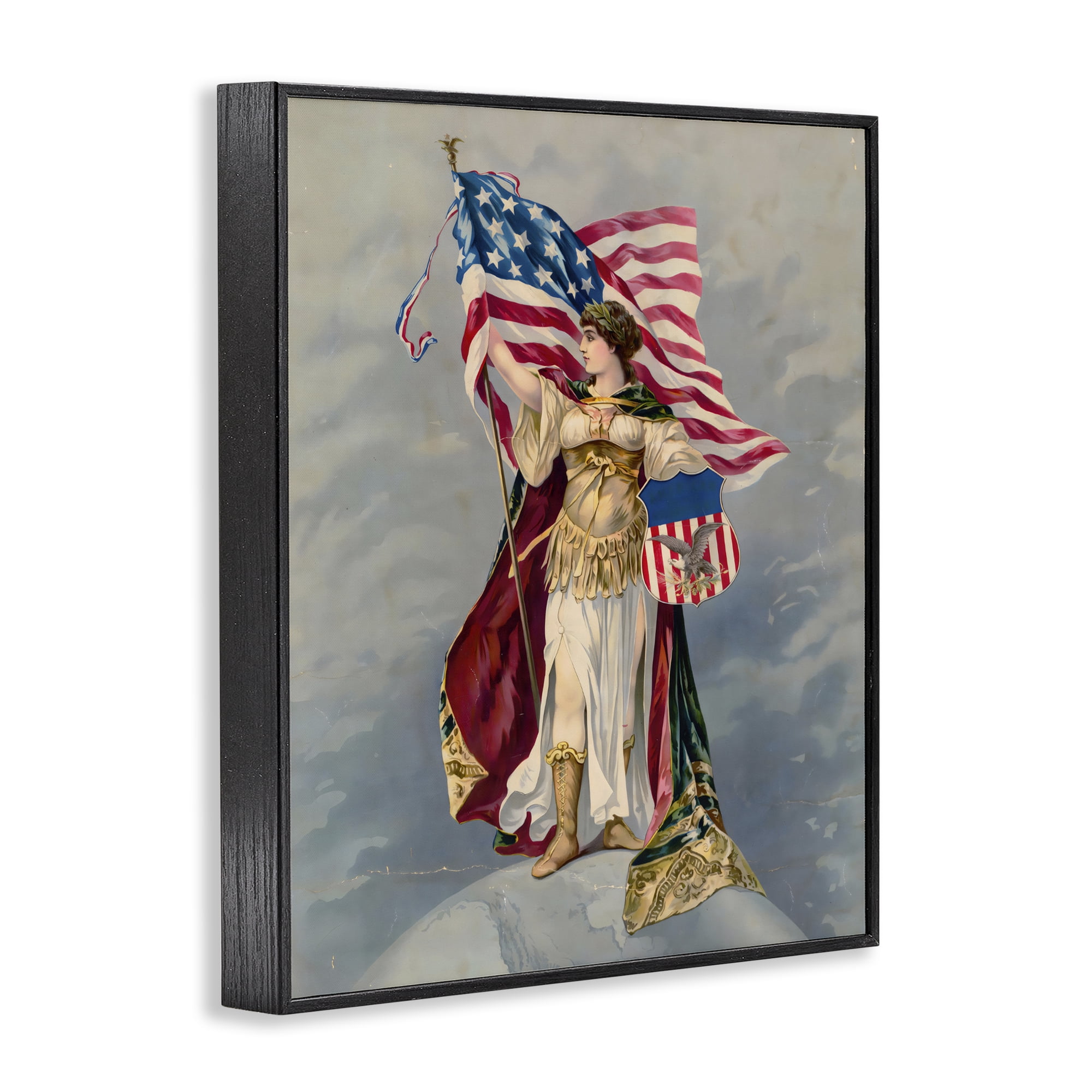 Stupell Industries Columbia Standing with American Flag Black Framed Giclee Art, design by Arlington Prints