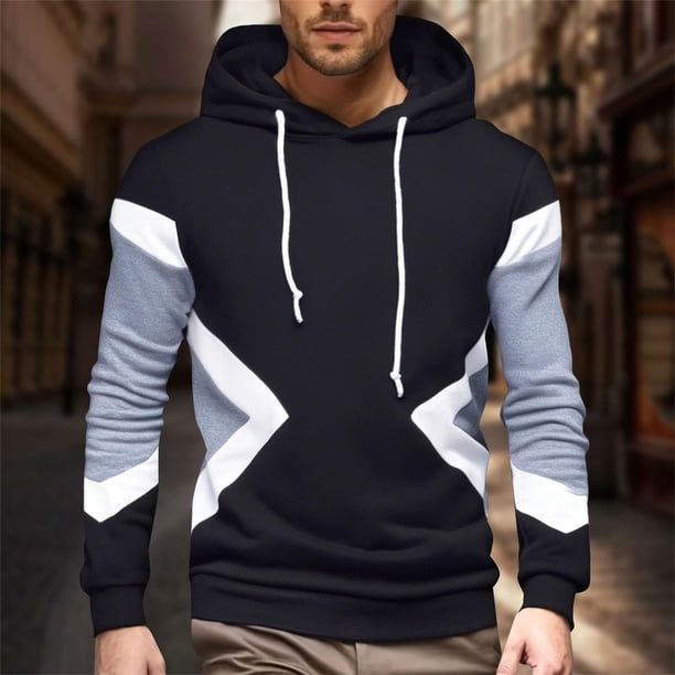MHFRRA Sudadera con Capucha y Bloques de Color para Hombre, Estilo Casual Negro