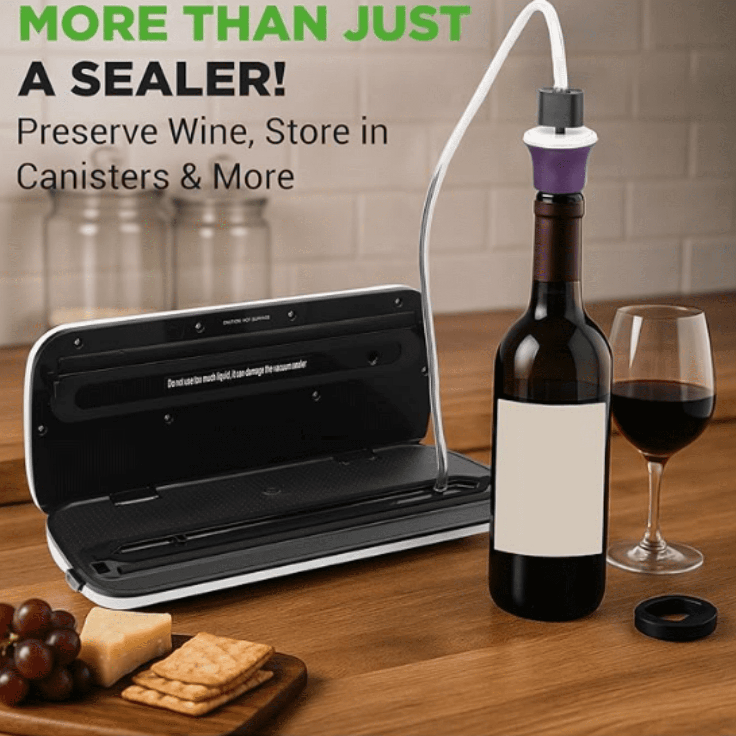 Food Vacuum Sealer Machine - Automatic Air Sealing System for Dry & Moist Foods, LED Touch Controls, Includes Vacuum Bags, Hose & Wine Stopper, High Suction Power, 14"x6"x3", Silver