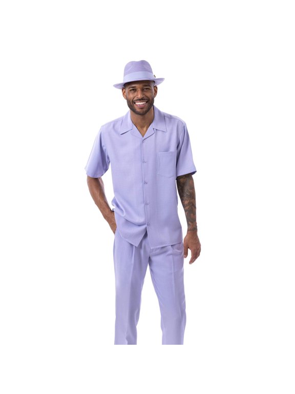 Men's 2 Piece Short Sleeve Walking Suit Solid in Lavender - 696