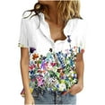 thumbnail image 3 of Fsqjgq Women's Solid Short Sleeve Top Blouse Shirt Spring Sweater Womens Button up Cotton and Linen Short Sleeve Printed Floral Blouse with Pocket White Xxxl, 3 of 9