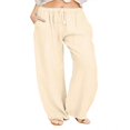 thumbnail image 1 of AMERTEER Casual Linen Palazzo Pants for Women High Waisted Solid Color Drawstring Loose Pants with Pocket, 1 of 4