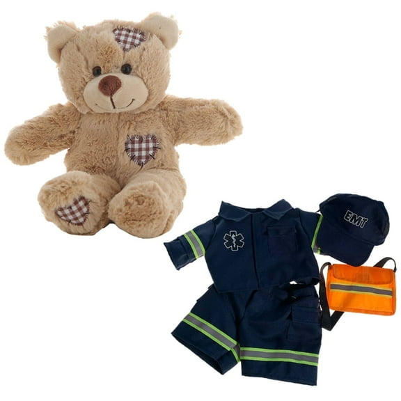 Plush Gear Brown Patches Bear 8" Plush Toy with EMT Uniform Outfit – Soft Teddy Bear Gift