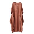thumbnail image 1 of Wweixi Loose Dress with Pockets Short Sleeve Spring Summer Robe O-Neck Skirt Irregular Dresses Knee-Length Fashionable Club Orange L, 1 of 5