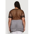thumbnail image 5 of Womens Plus Size Fishnet Boss 23 Rhinestone Graphic Top with Varsity Stripe Details, 5 of 5