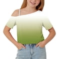 thumbnail image 4 of ITSAME One Shoulder T-Shirts for Girls Short Sleeve Tops Gradient Print Summer Loose Casual Tees Green Size 9, 4 of 9