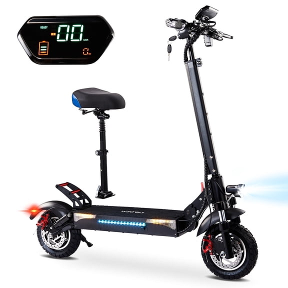 Zimtown 10.4AH 1000W Electric Scooter Adult with Seat, MAX 25MPH & 21-25 Miles Folding E-scooter, Dual Brake, 10" Off Road Tires