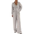 thumbnail image 5 of Pajamas for Women Set Evening Lounge Womens Pajama Sets V Neck Soft Pj Set Long Sleeve Shirts Matching Pjs for Couples Beige, 5 of 9