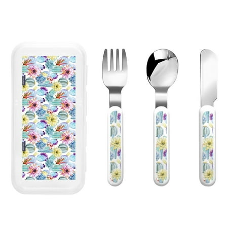 

Zeuib Cactus1 Print 3 Pieces Children Fork Spoon Knife Set with Travel Case for Lunch Box Stainless Steel Kids Silverware Flatware Set Kids Utensil Set for School (Fork Spoon Knife)