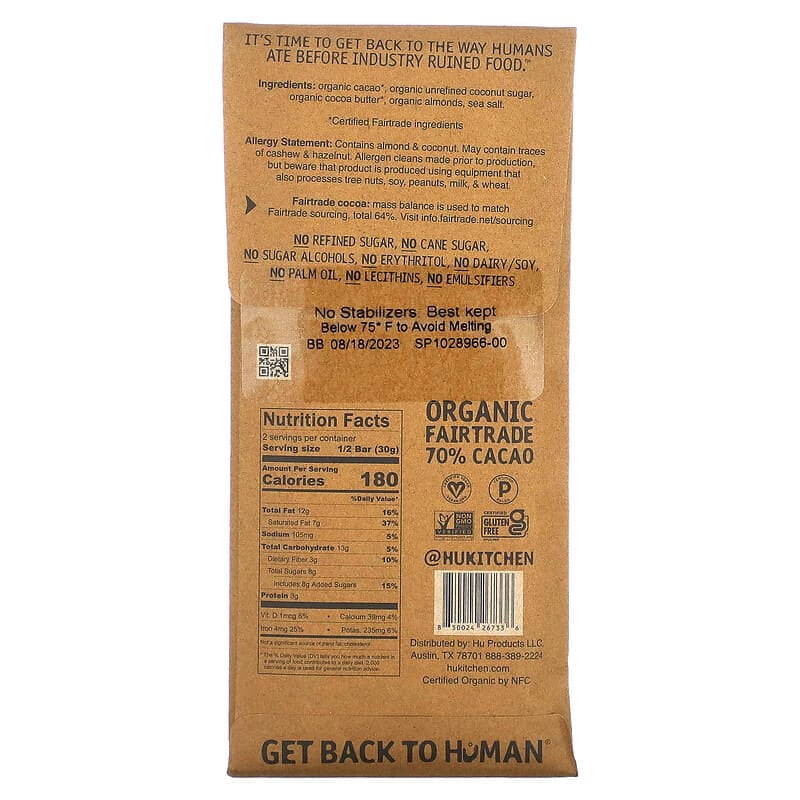 Hu, Almond Crunch, Dark Chocolate, 2.1 oz Pack of 2
