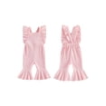 thumbnail image 2 of BemeyourBBs Toddler Baby Girl Summer Clothes Infant Baby Girls Waffled Romper Overalls One Piece Outfit Ruffled Flying Sleeve Backless Solid Color Flared Pants Jumpsuit 6 12 18 24 Months 2 3 4 Years, 2 of 9