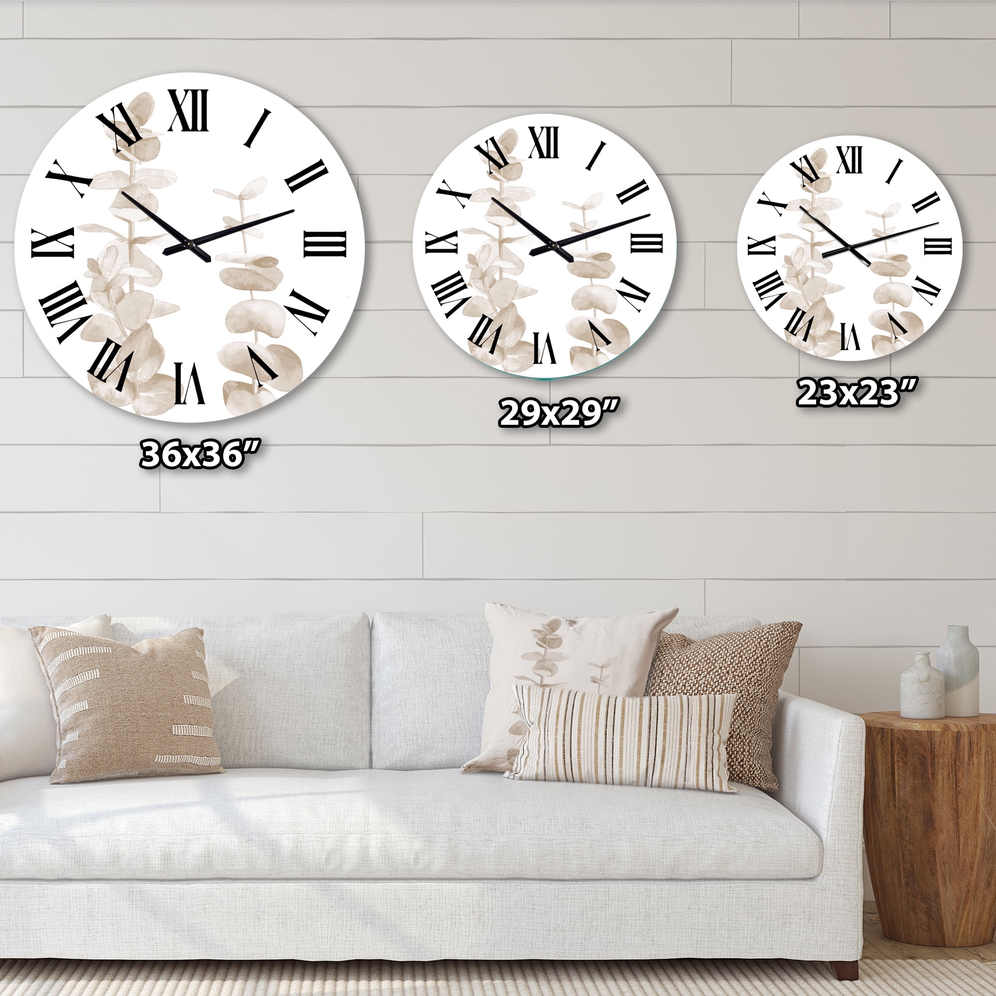Designart 'Beige Eucalyptus Branches On White' Traditional Wall Clock