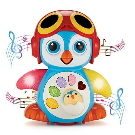 toythrill singing dancing penguin baby toy - sounds and lights - bump and go walking and waving - music, story and learning modes  colorful, interactive,