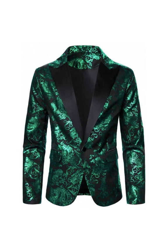 Men's Sequin Blazer Sparkly Glitter Jacket Shiny Floral One Button Suit Jacket Stylish Party Wedding Banquet Prom B-Green