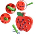 thumbnail image 5 of Juguetes de madera para enhebrar manzanas con cordones, bloques de encaje de madera, juguetes de juego de viaje con forma de rompecabezas, 5 of 5