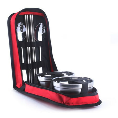 

Picnic Tourist Set Outdoor Stainless Tableware Camping Chopsticks Spoon Bowls Bag Dinnerware Travel Tools