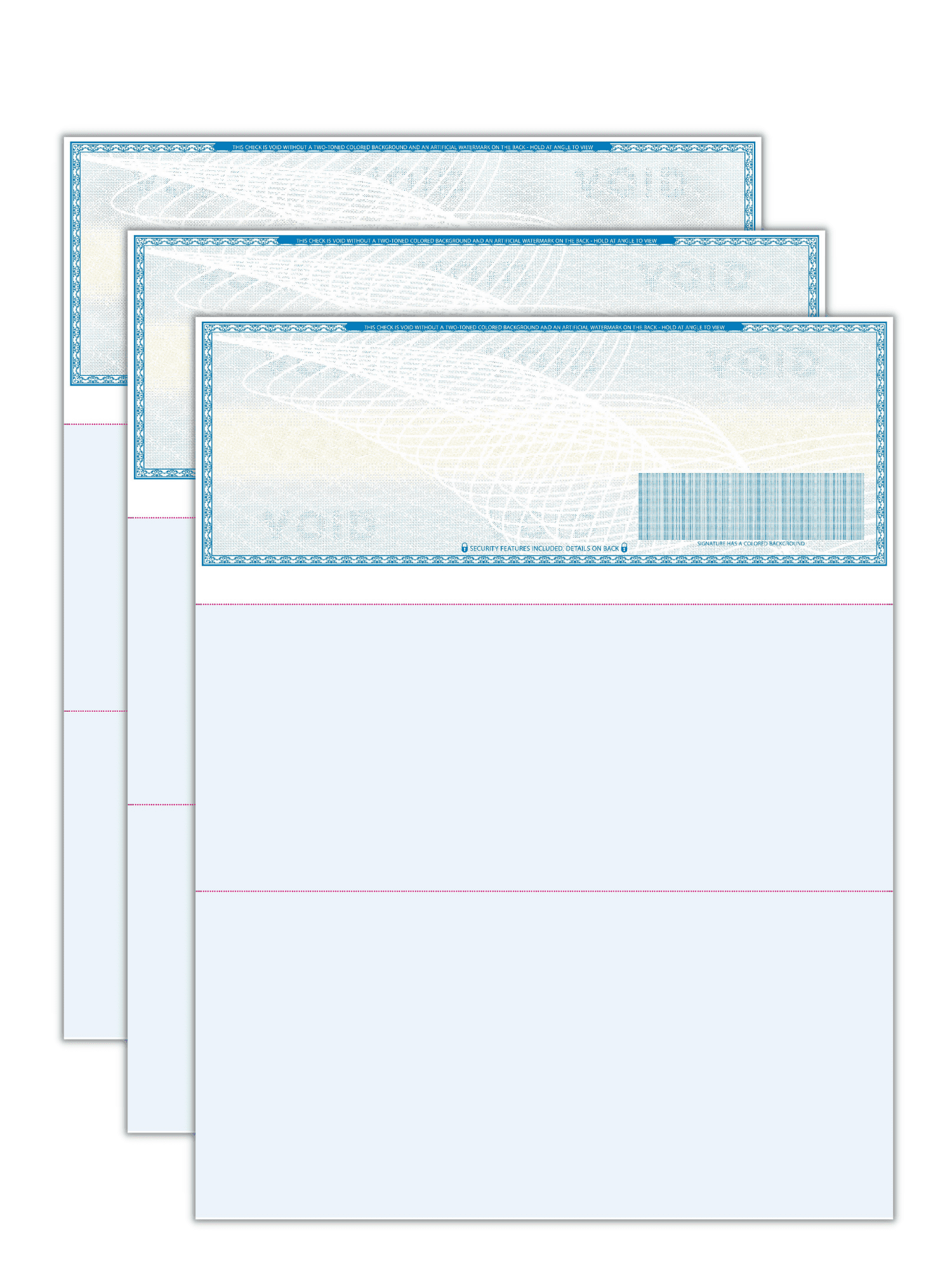 Compuchecks 2000 High Security Blank Check Stock - Checks on Top Two Perforated Vouchers on Bottom Compatible with QuickBooks, & Laser or Inkjet Printers, Check Paper Weight # 70 (Light Blue Art Deco)