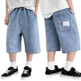 thumbnail image 3 of KVPLBQFD Baggy Jean for Boys Y2k Cargo Denim Shorts Elastic Waist Distressed Jorts for Teens Aesthetic Casual Streetwear Boys Summer Clothes, 3 of 10