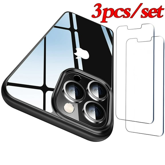 Fashion Men/Women Crystal Clear Designed for iPhone 13 Pro Max Case,[Non-Yellow][Military Grade Drop] Shockproof Protective Slim Case 6.7 inch for Birthday Day Gift - Black