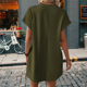 thumbnail image 3 of Vestido Holgado de Corta con Cuello Redondo y Bolsillos, Color Liso, Verde , Talla L, 3 of 4