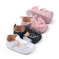 thumbnail image 5 of Baby Mary Jane Flats for Little Girls with Bowknot Cotton Anti Skid Sole Infant First Walker Princess Dress Crib Wedding Shoes Footwear (0-3 Months, Pink), 5 of 8