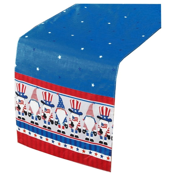 Patriotic Gnomes Table Runner, 13 x 72 inches Long, Red, White, Blue Mainstream