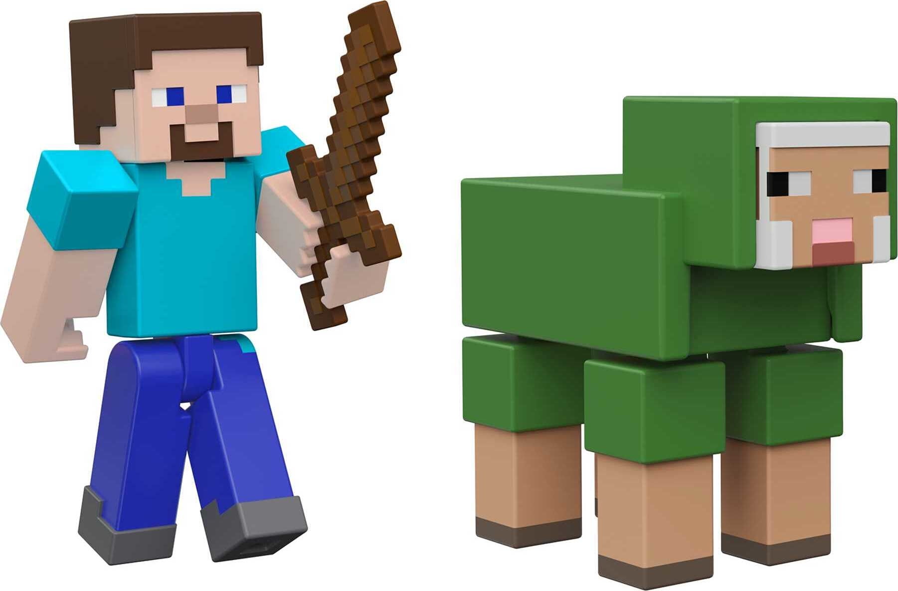 Minecraft Overworld Noob Adventure Set, 3 Action Figures & Accessories  Including Steve, 3.25-in Scale 