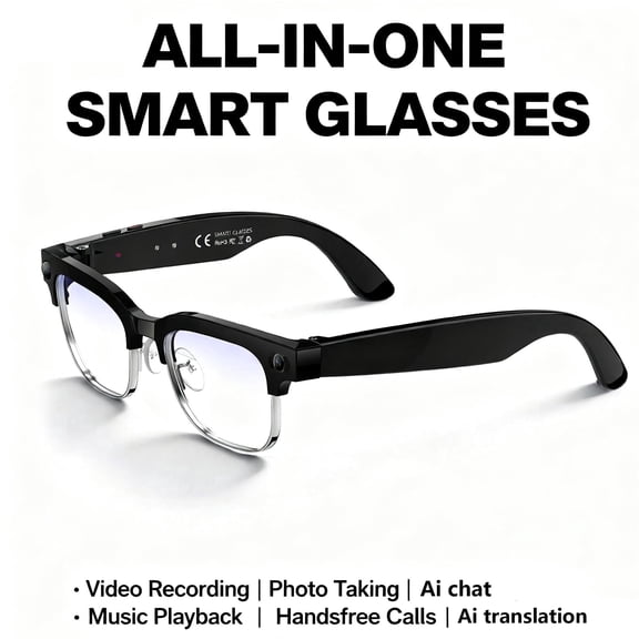 AI Smart Glasses with 8MP Camera, 4K Video & HD Photo, Bluetooth Audio, AI Voice Assistant, Real-Time Translation, Object Recognition, Noise-Cancel Calls, Music, Photochromic Lenses